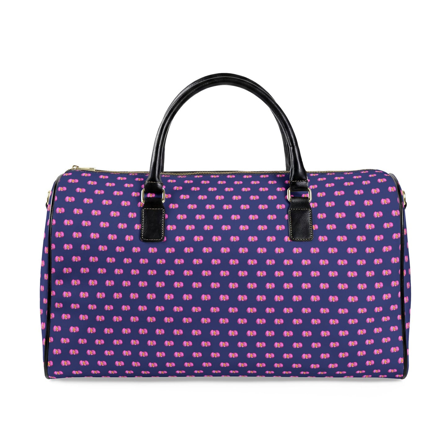 Classic Leather Weekender Bag — Blue with Pink Mini Begonias Floral Pattern