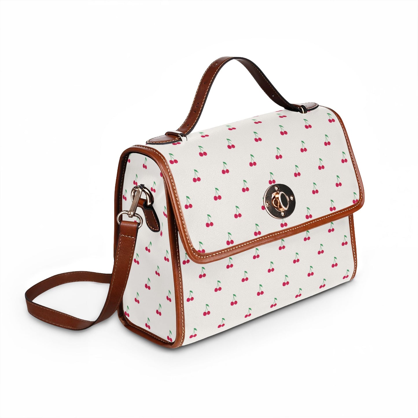 Cherry Pattern Canvas Tote — Vintage Ivory Waterproof Bag