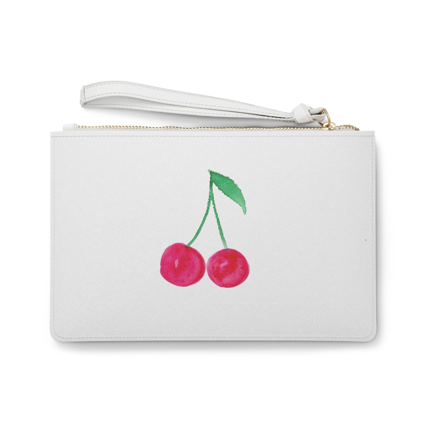 Watercolor Cherry Sketch Clutch Bag — Retro Fruit Wristlet Purse