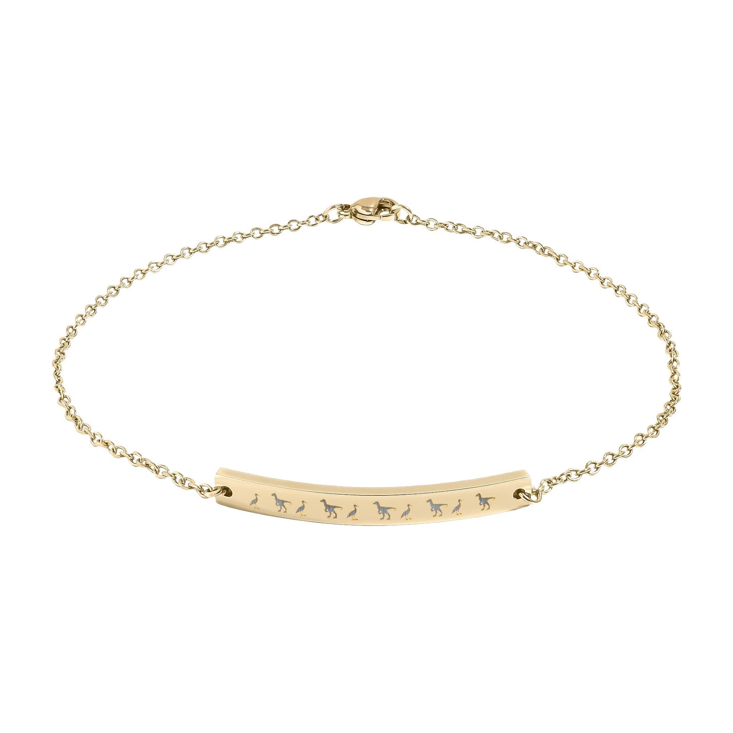 Engraved Bird & Raptor Curved Bar Anklet — Minimalist Stainless Steel