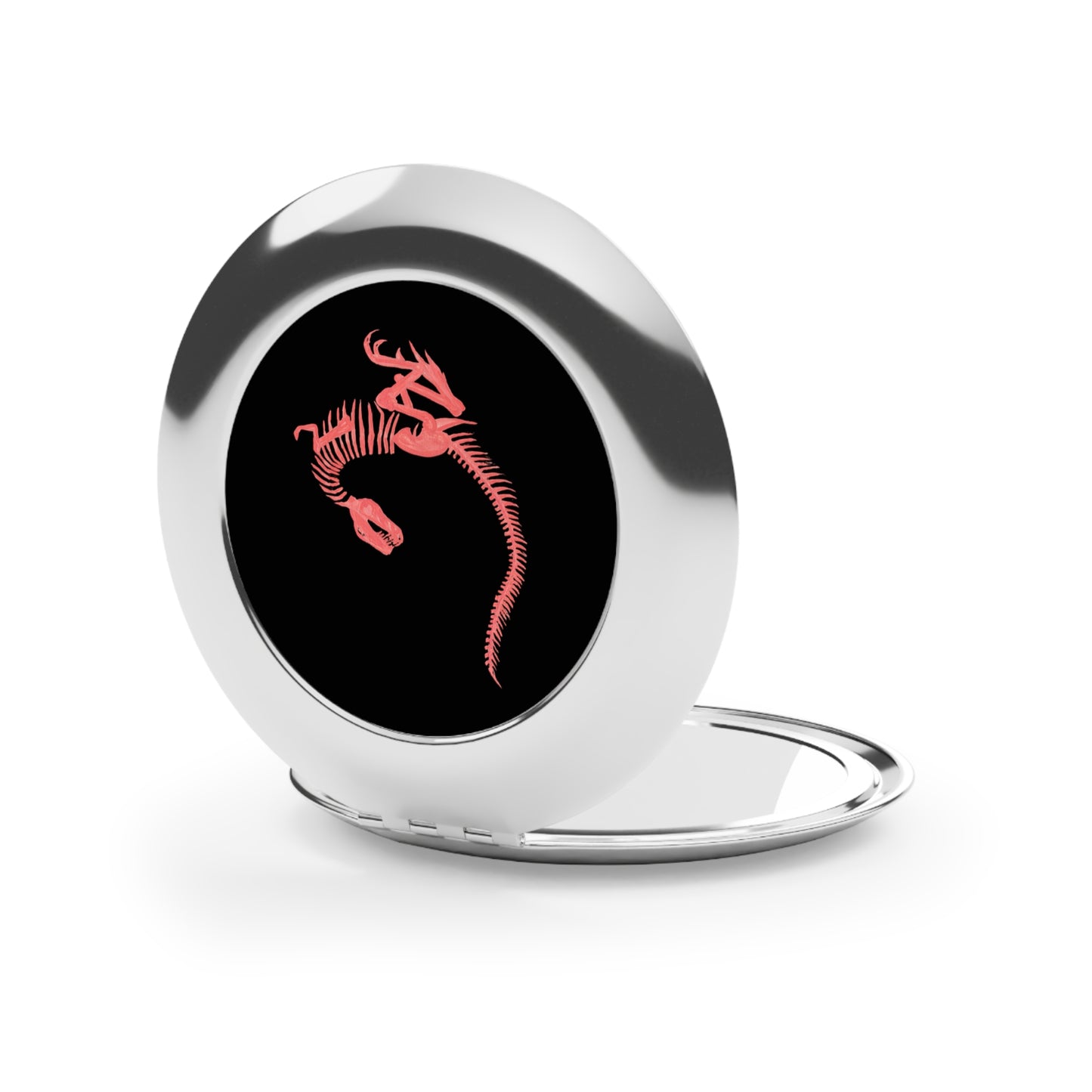 Pink Dinosaur Fossil Black Compact Travel Mirror | Wildlife Pocket Mirror