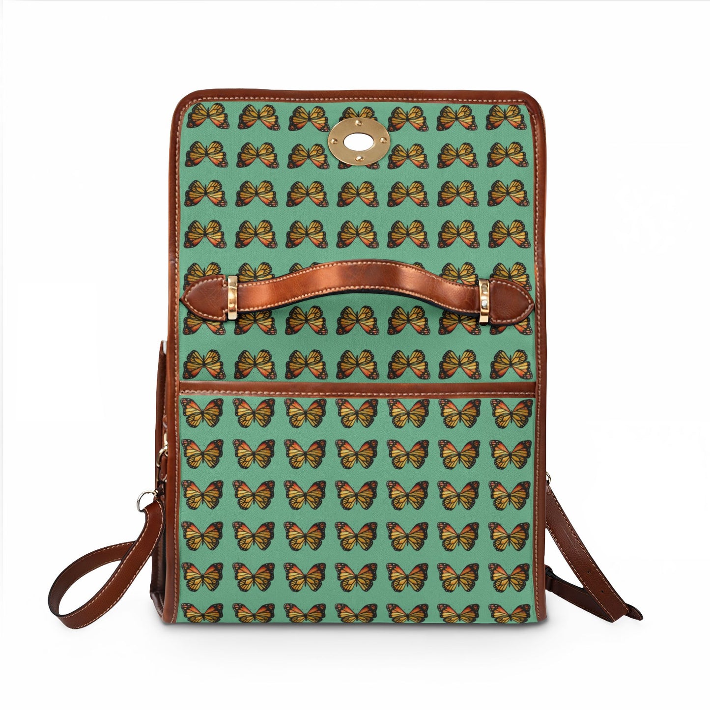 Butterfly Pattern Canvas Tote — Retro Green Waterproof Bag