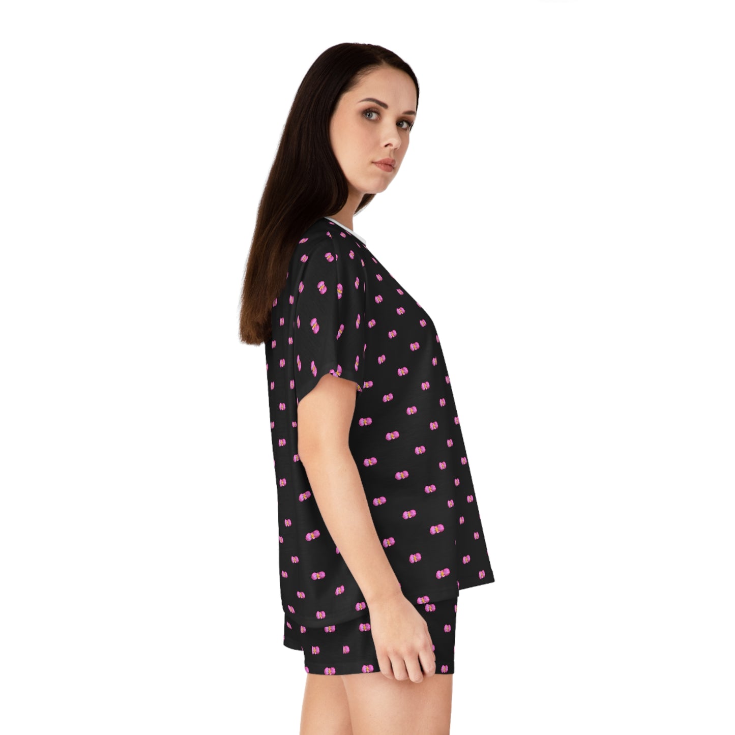 Pink Begonia Black Women's Short Pajama Set