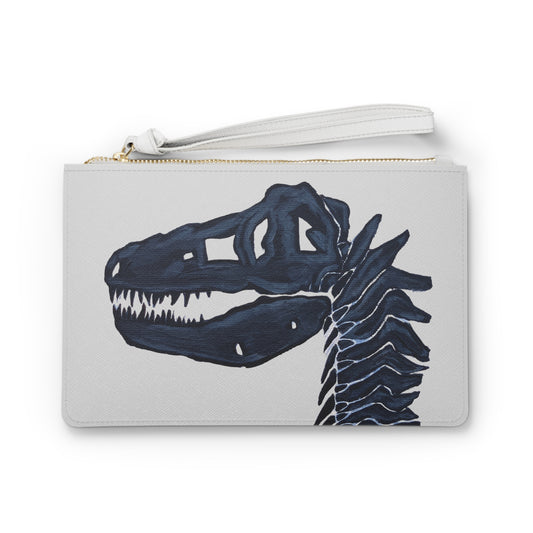 Dinosaur T-Rex Skull Navy Clutch Bag — Fossil Skeleton Wristlet Purse