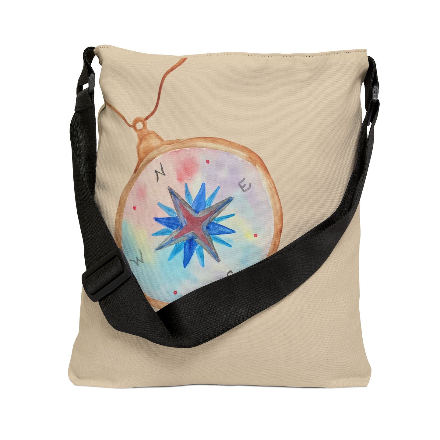 Compass Pendant Adjustable Tote Bag — Watercolor Travel Compass Print