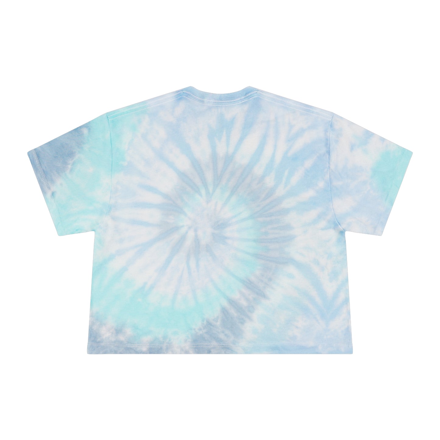 Tie-Dye Crop Tee — Pastel Blue Spiral with Minimal Line Art