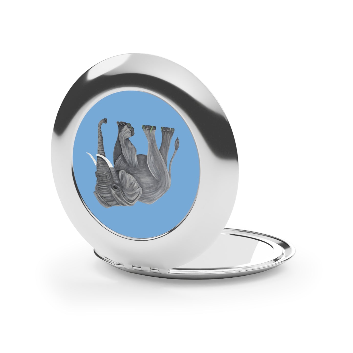 Gray Elephant Blue Compact Travel Mirror | Wildlife Pocket Mirror