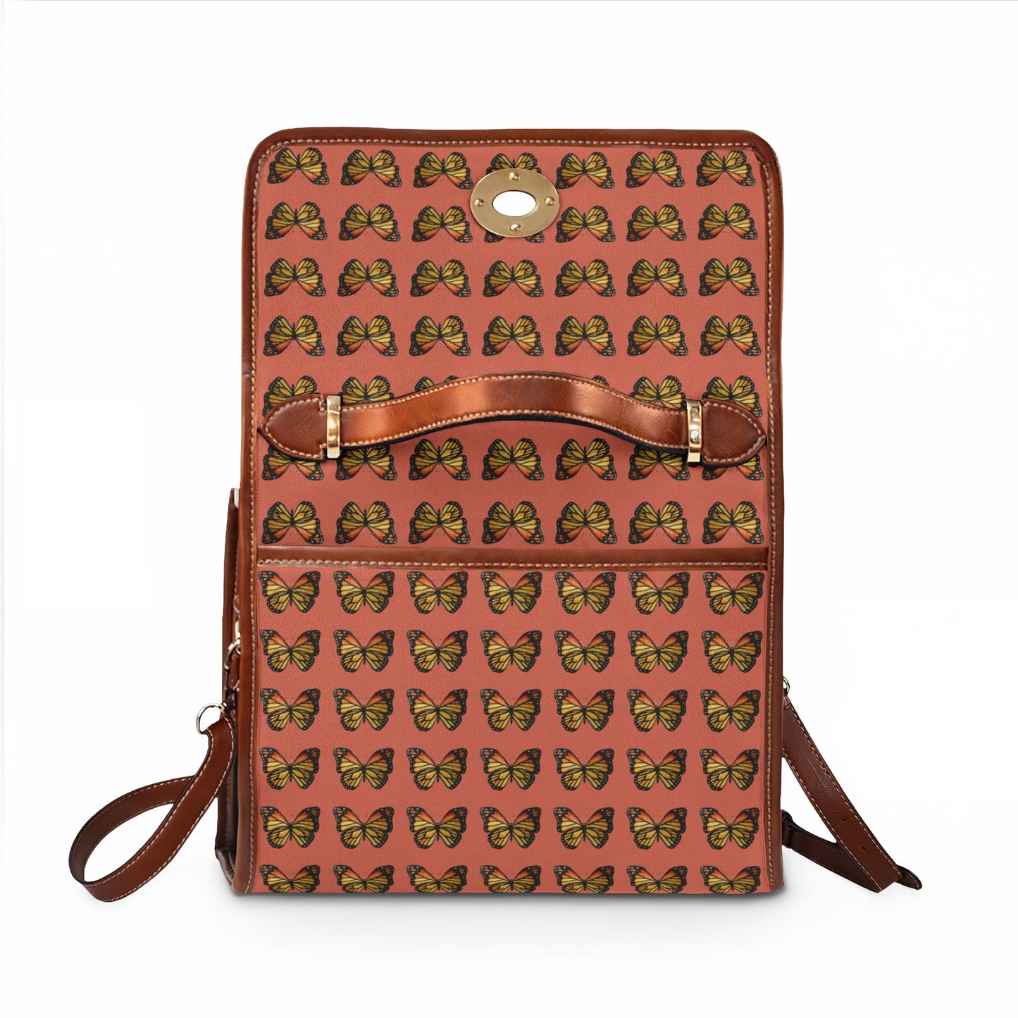 Butterfly Pattern Canvas Tote — Retro Coral Waterproof Bag