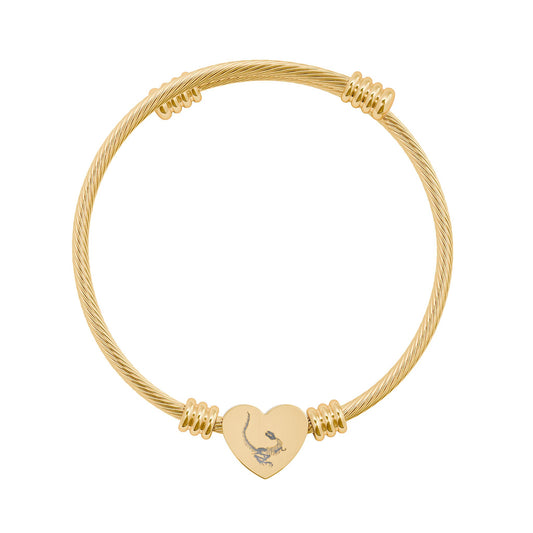 Dinosaur Fossil Heart Cuff Bracelet — Engravable Stainless Steel Bangle