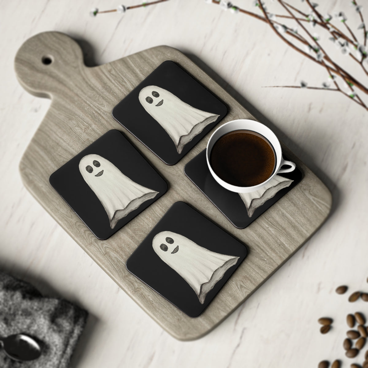 Ghost Coasters — Cute Vintage Halloween Drink Coaster Set