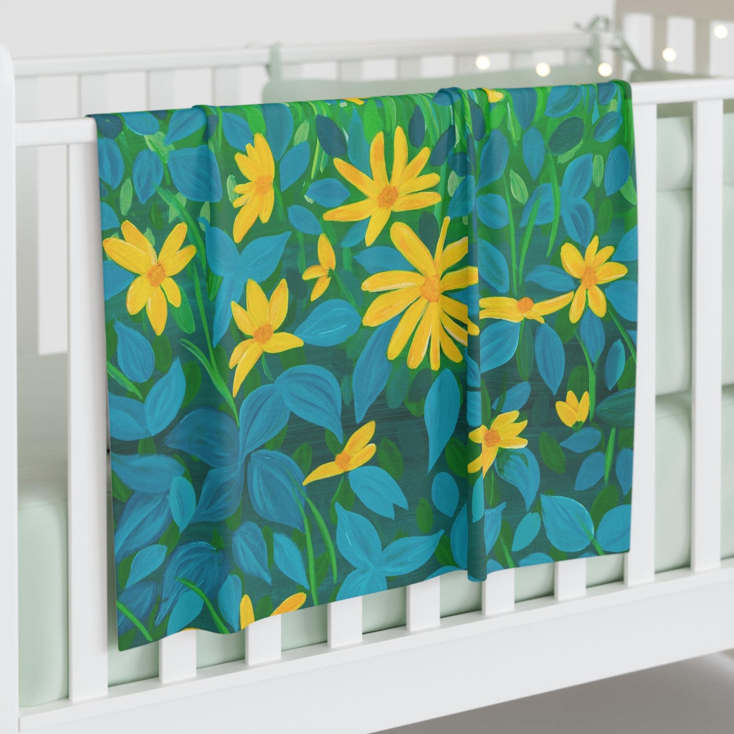 Floral Ferns Baby Swaddle Blanket — Green & Yellow Wildflower Nursery Wrap