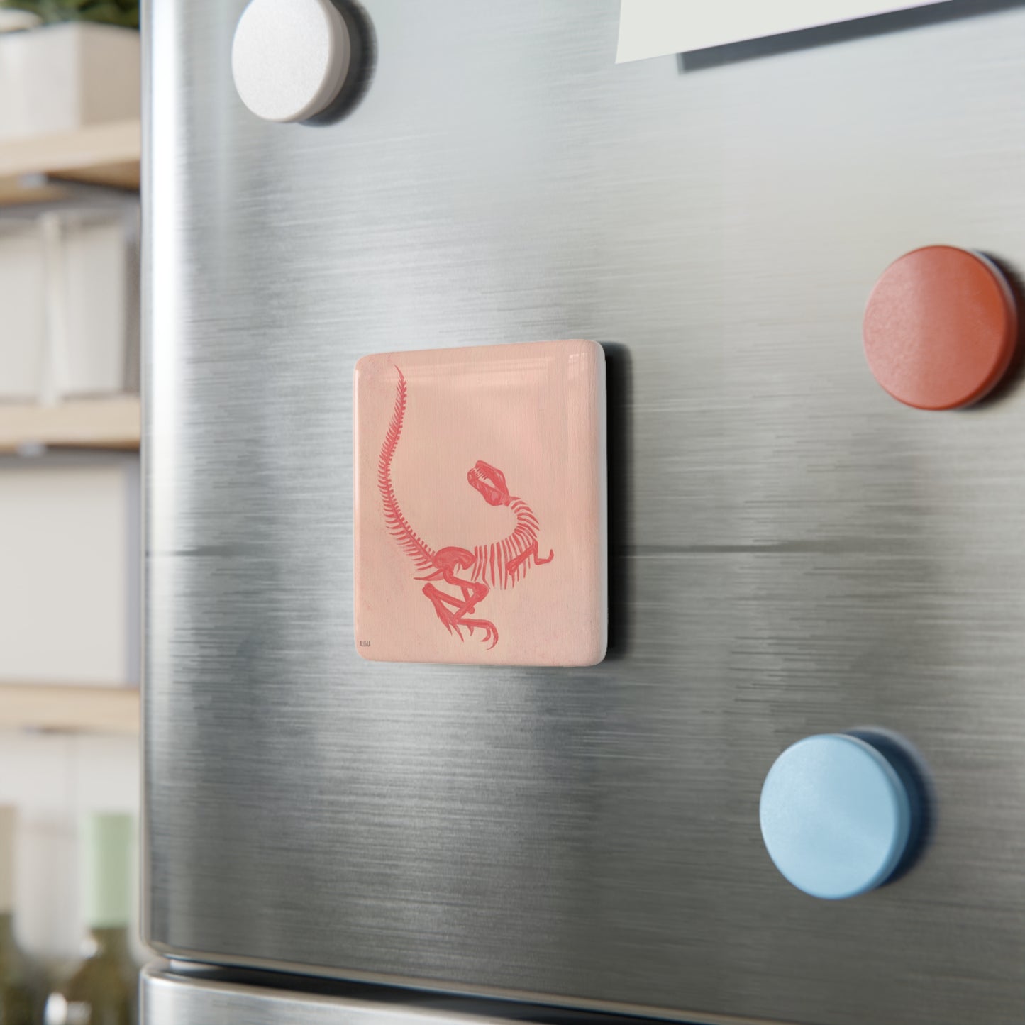 Pink Dinosaur Fossil Porcelain Magnet