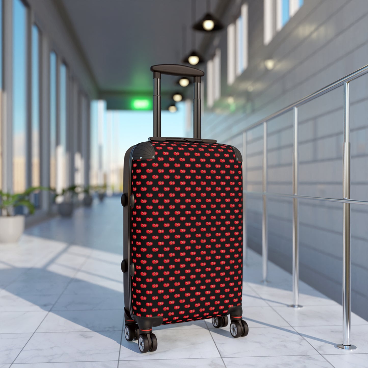 Red Begonia Floral Pattern Carry-On Suitcase — Black & Red Travel Luggage