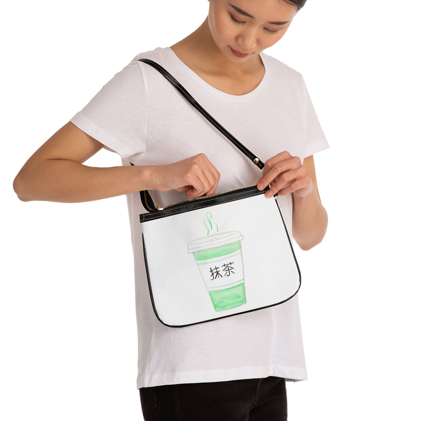 Matcha Cup Small Shoulder Bag — Cute Japanese Tea Illustration Crossbody