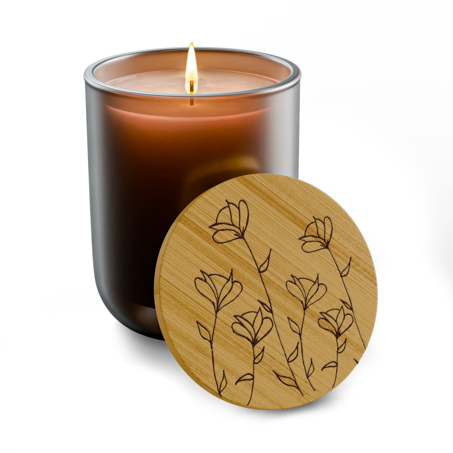 Engraved Floral Soy Candle — 14oz with Bamboo Lid