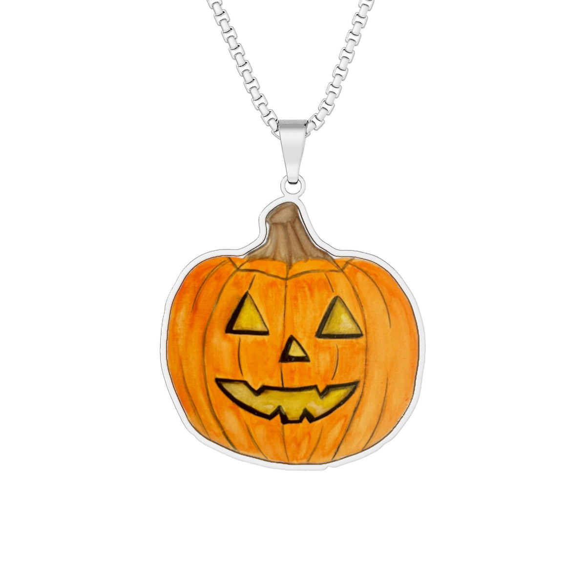 Jack-o'-Lantern Custom Photo Pendant Necklace – Personalized Pumpkin Cutout Charm for Halloween