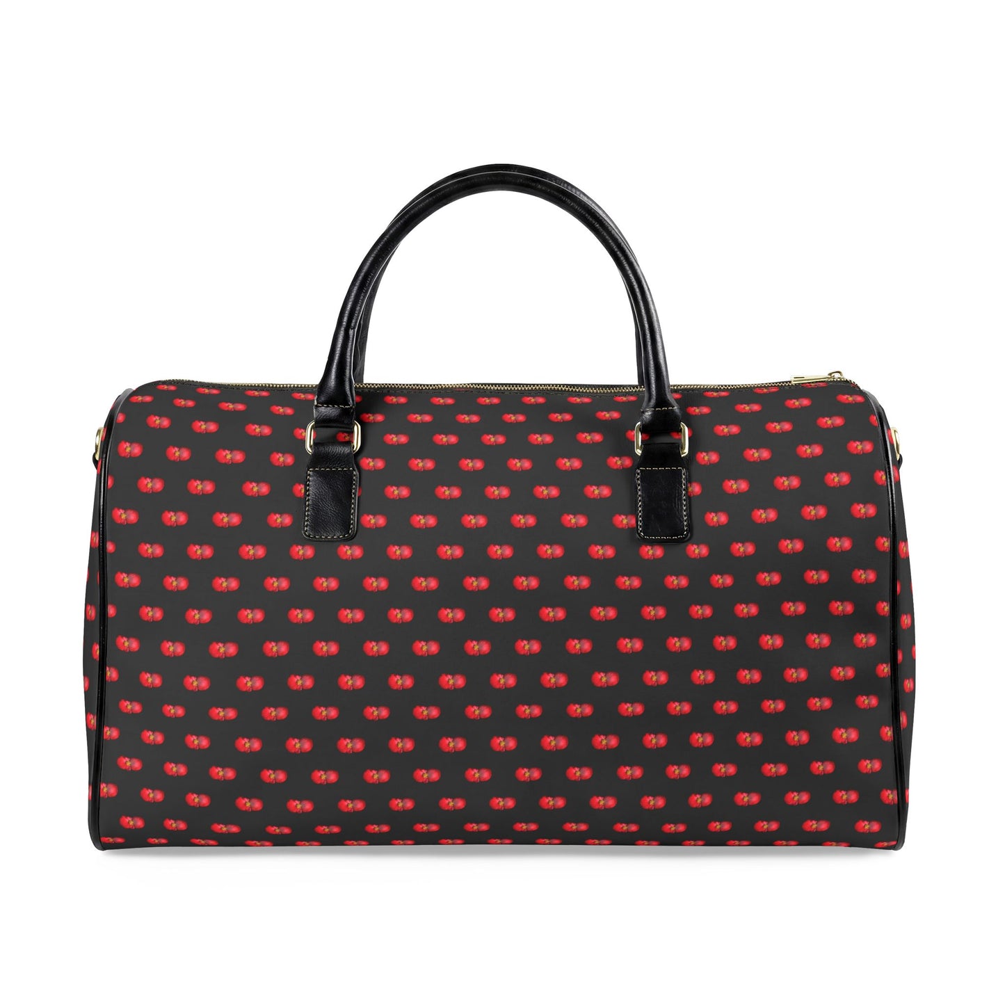 Classic Leather Weekender Bag — Black with Red Mini Begonias Floral Pattern