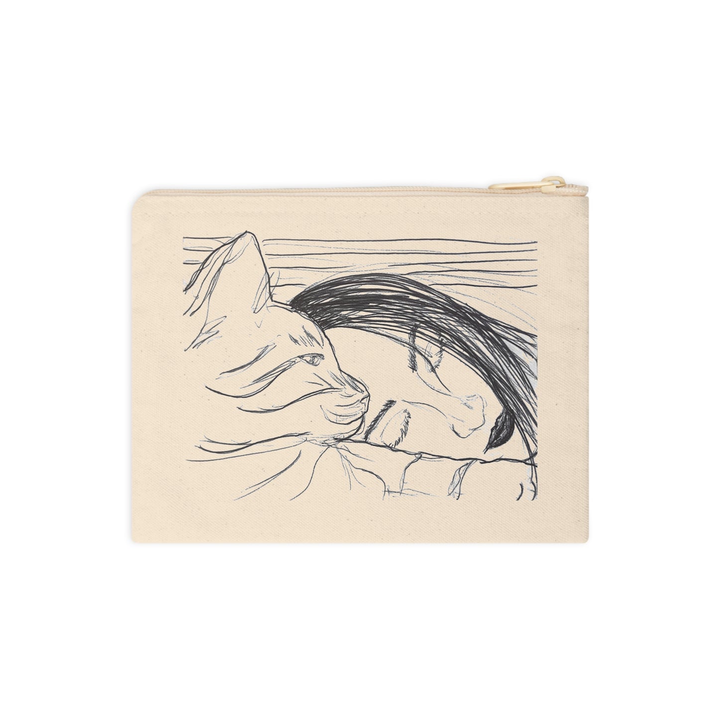 Cat Lover Zipper Pouch — Hand-Drawn Sleeping Duo Accessory Bag
