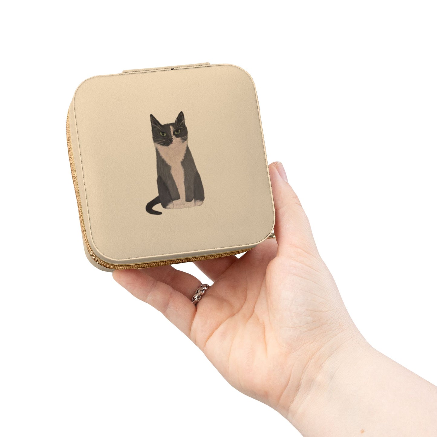 Grey Cat Jewelry Travel Case — Ivory or soft Gold