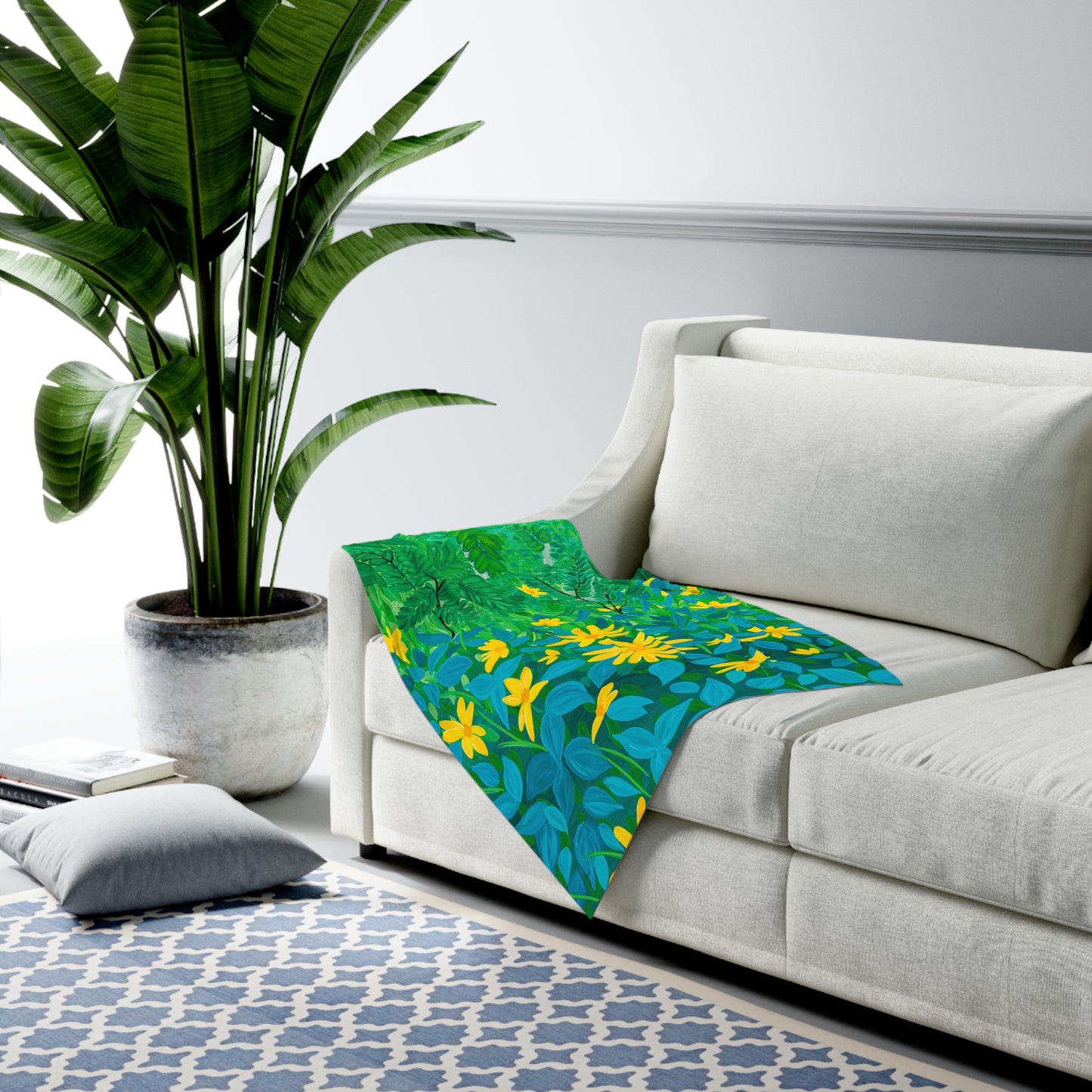 Floral Ferns Baby Swaddle Blanket — Green & Yellow Wildflower Nursery Wrap