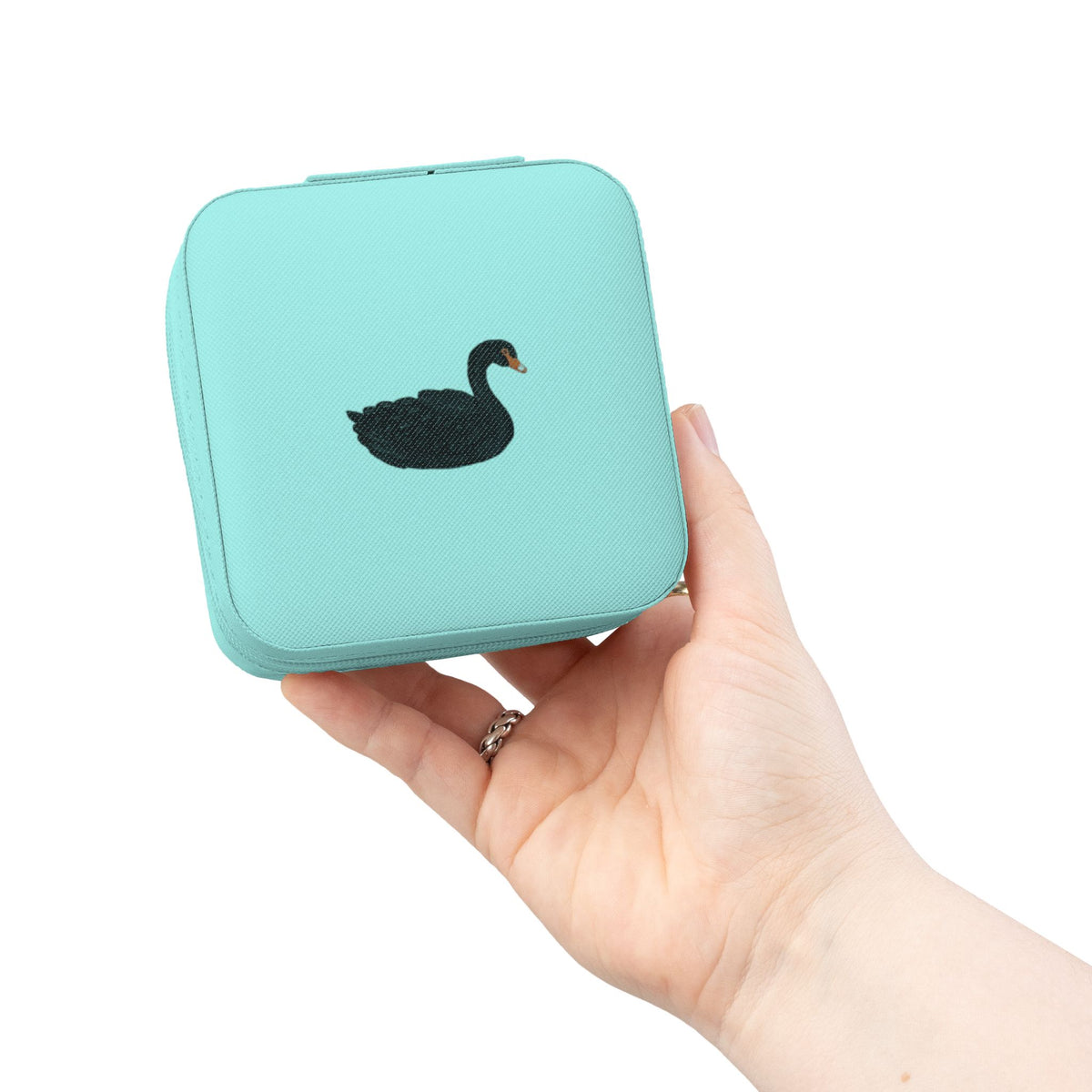 Compact Black Swan Jewelry Travel Case — Ring & Earring Organizer