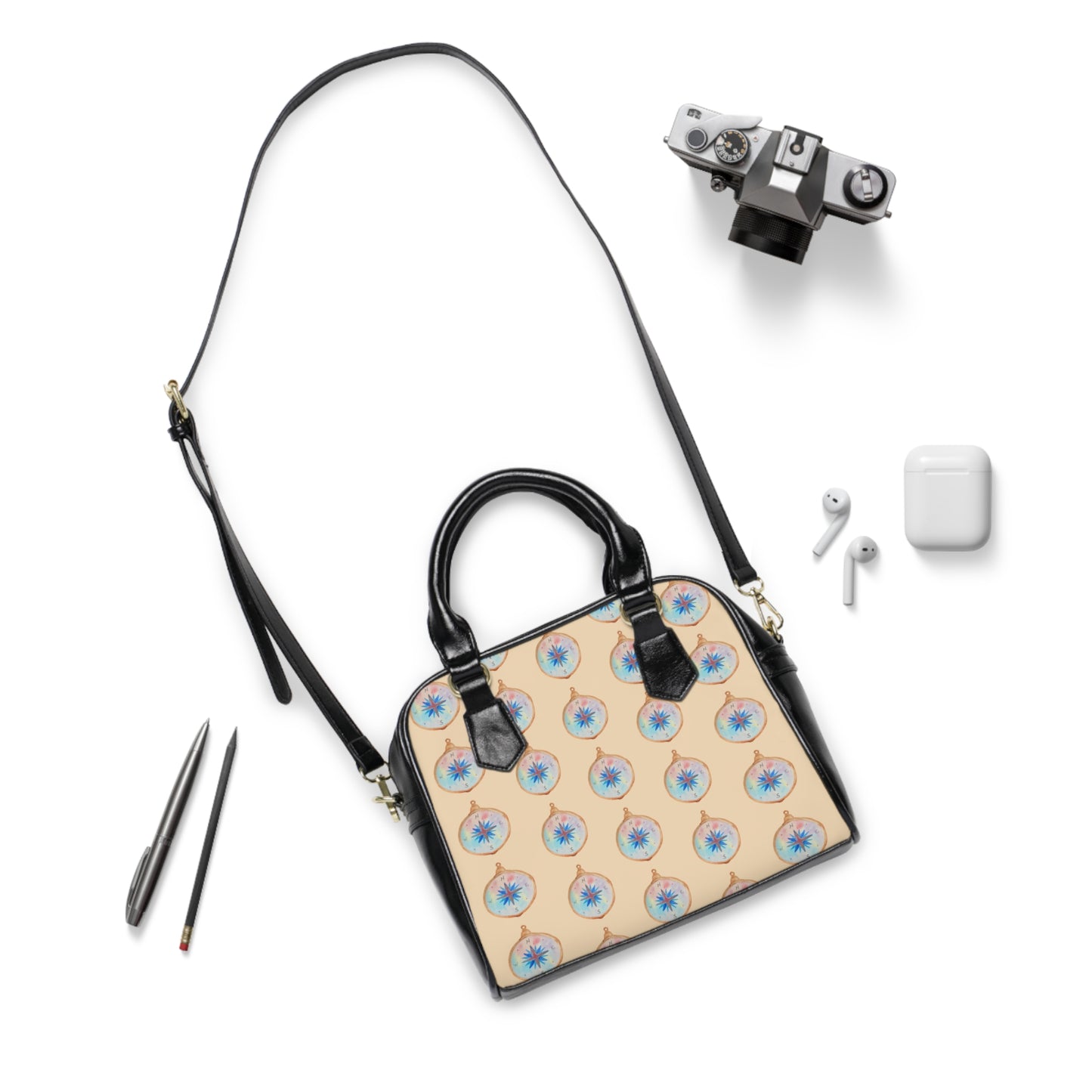 Watercolor Compass Shoulder Handbag — Travel-Inspired Boho Bag