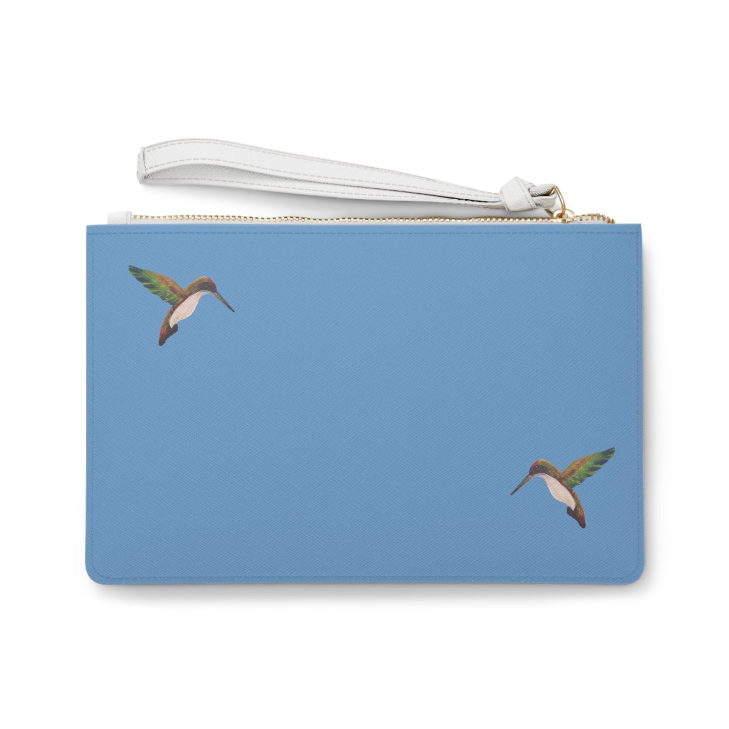Hummingbird Print Clutch Bag — Sky Blue Wristlet Purse