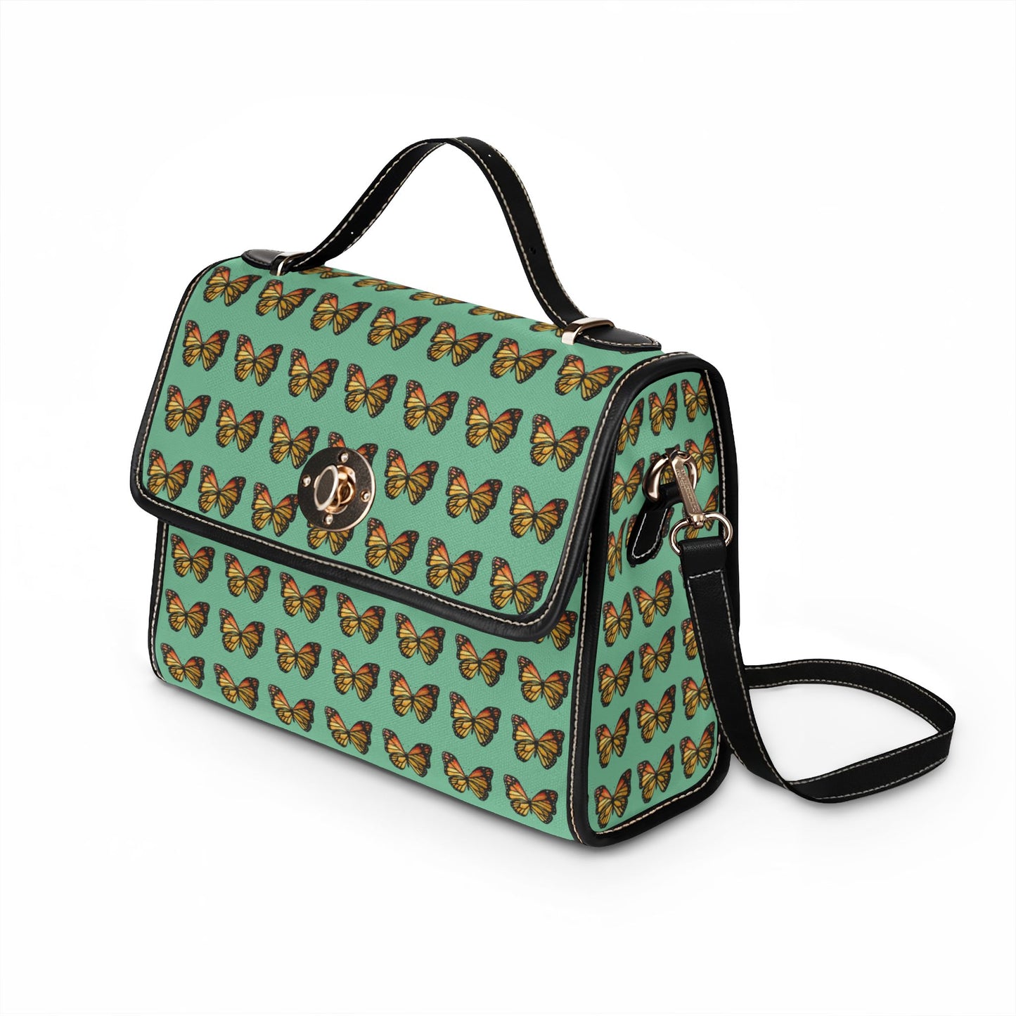 Butterfly Pattern Canvas Tote — Retro Green Waterproof Bag