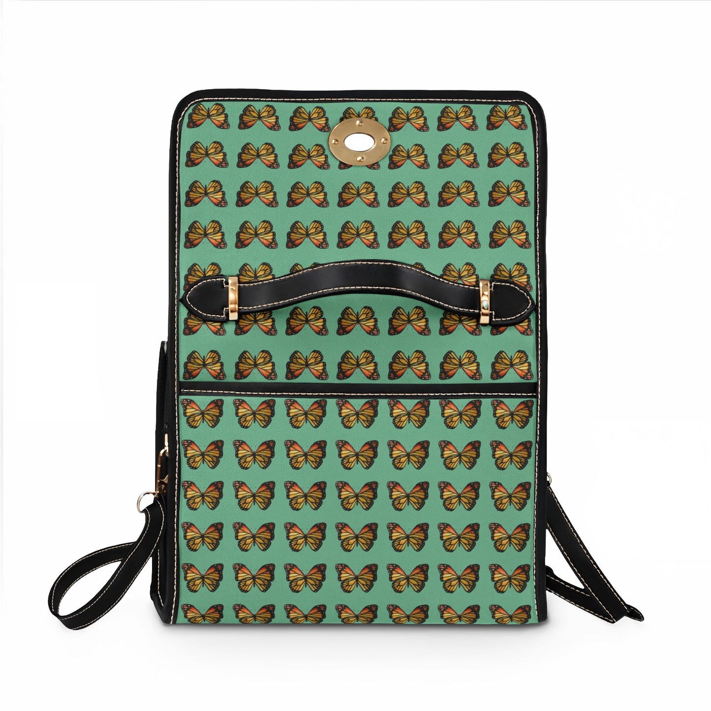 Butterfly Pattern Canvas Tote — Retro Green Waterproof Bag