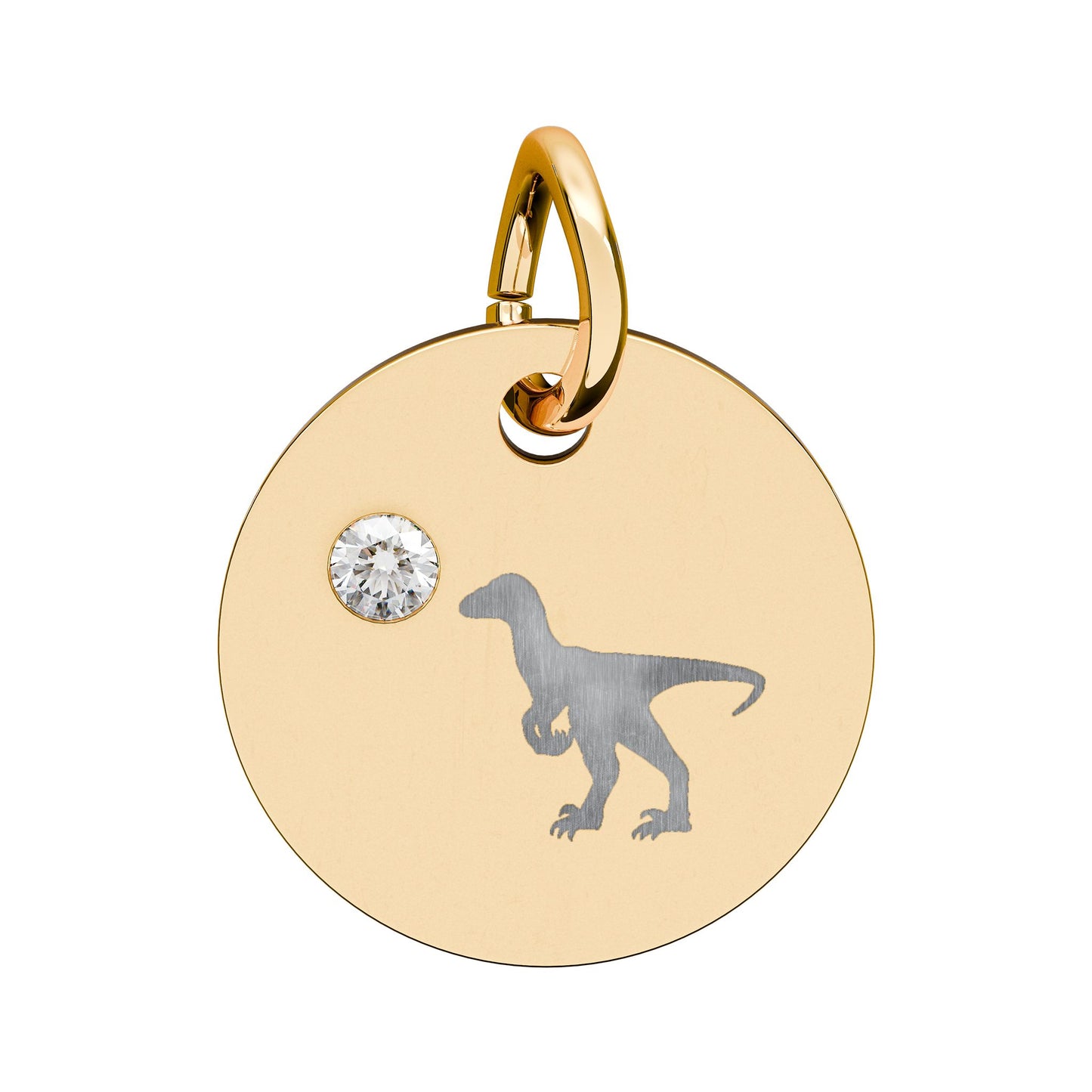Birthstone Circle Charm — Engraved Dinosaur Silhouette Pendant