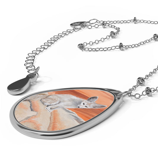 The Fox at the Zoo Fennec Fox Oval Necklace