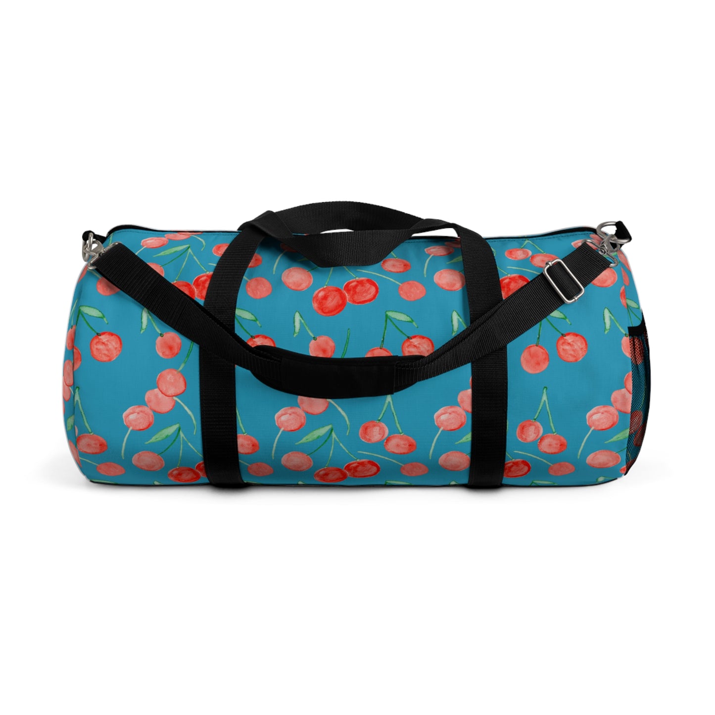 Cherry Pattern Duffel Bag | Blue Cherry Print Travel Bag